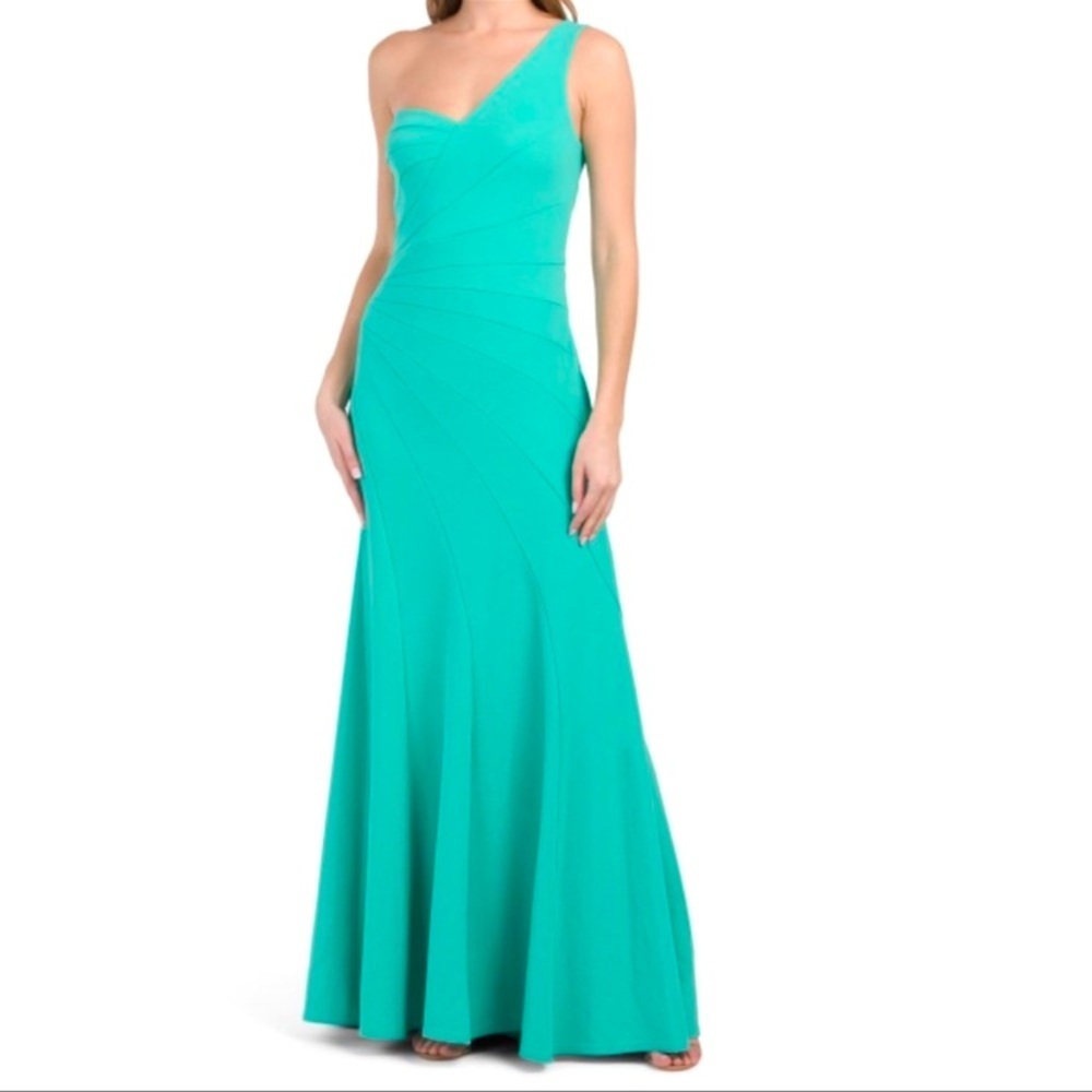 NWT Tadashi Shoji Geraldine one shoulder maxi dress Jasmine green gown